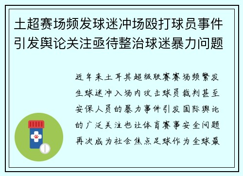 土超赛场频发球迷冲场殴打球员事件引发舆论关注亟待整治球迷暴力问题 土超赛场频发球迷冲场殴打球员事件引发舆论关注亟待整治球迷暴力问题